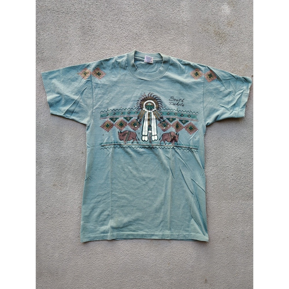 Vintage 1997 South Dakota Buffalo T-Shirt Belton Sage Green USA Made Mens Medium